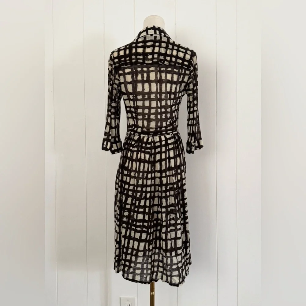 Samantha Sung Rare 100% Wool Audrey Dress Window Pane Geometric Squares Brown M - Picture 2 of 14